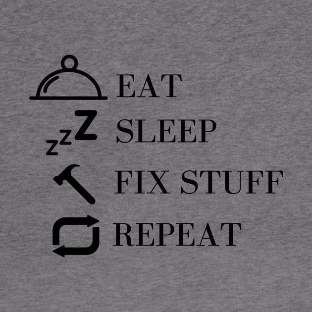 Eat Sleep Fix Stuff Repeat by Word and Saying